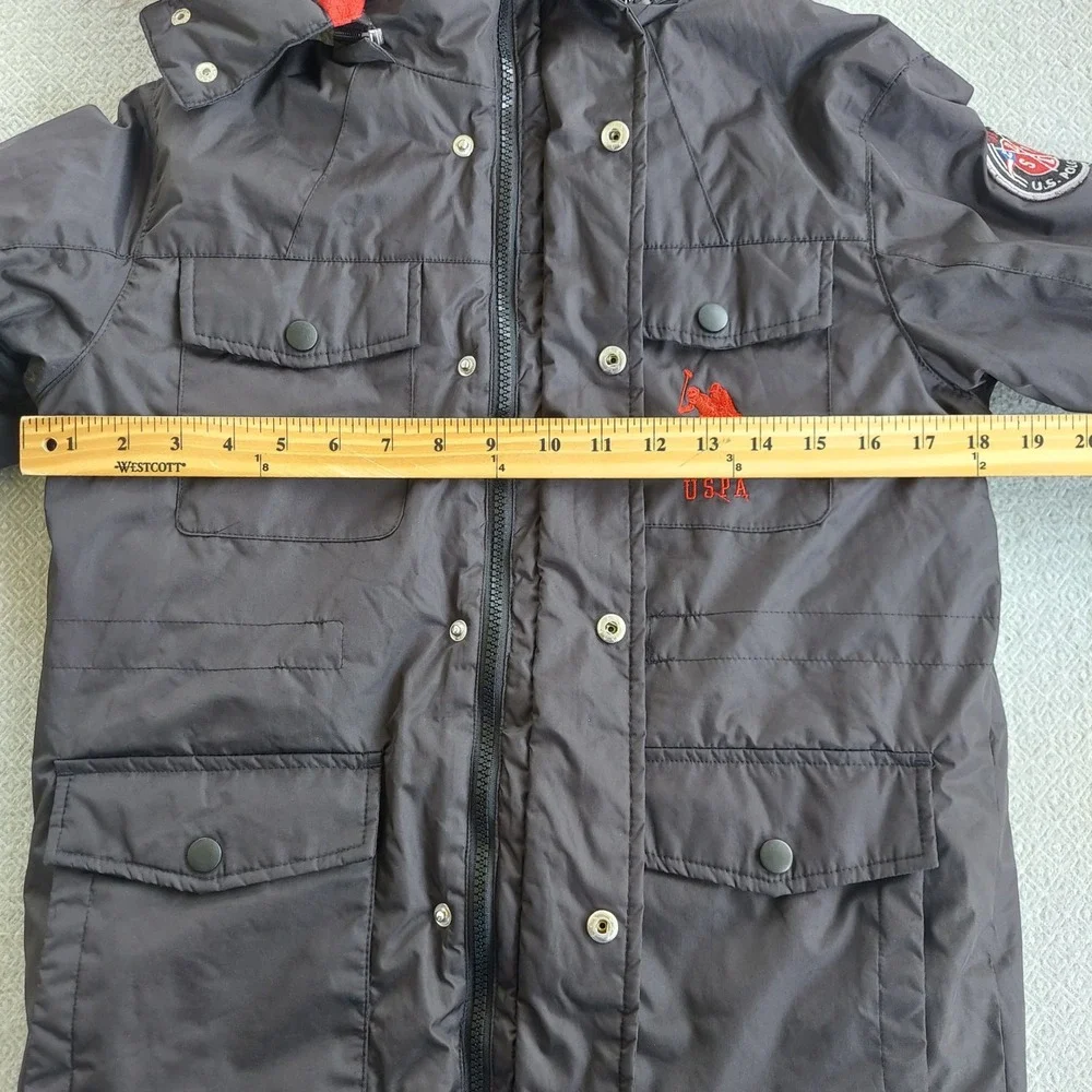 U.S. Polo Assn Parka Boys 8 Black Hooded Faux Fur Fleece Lined Jacket Puffer